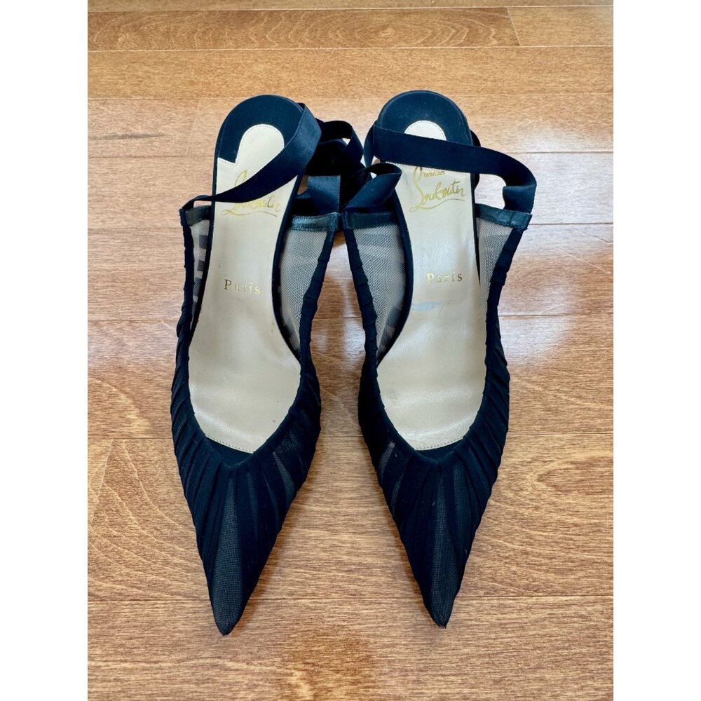 Christian Louboutin Heels – Black Mesh & Ribbon, Iconic Red Soles